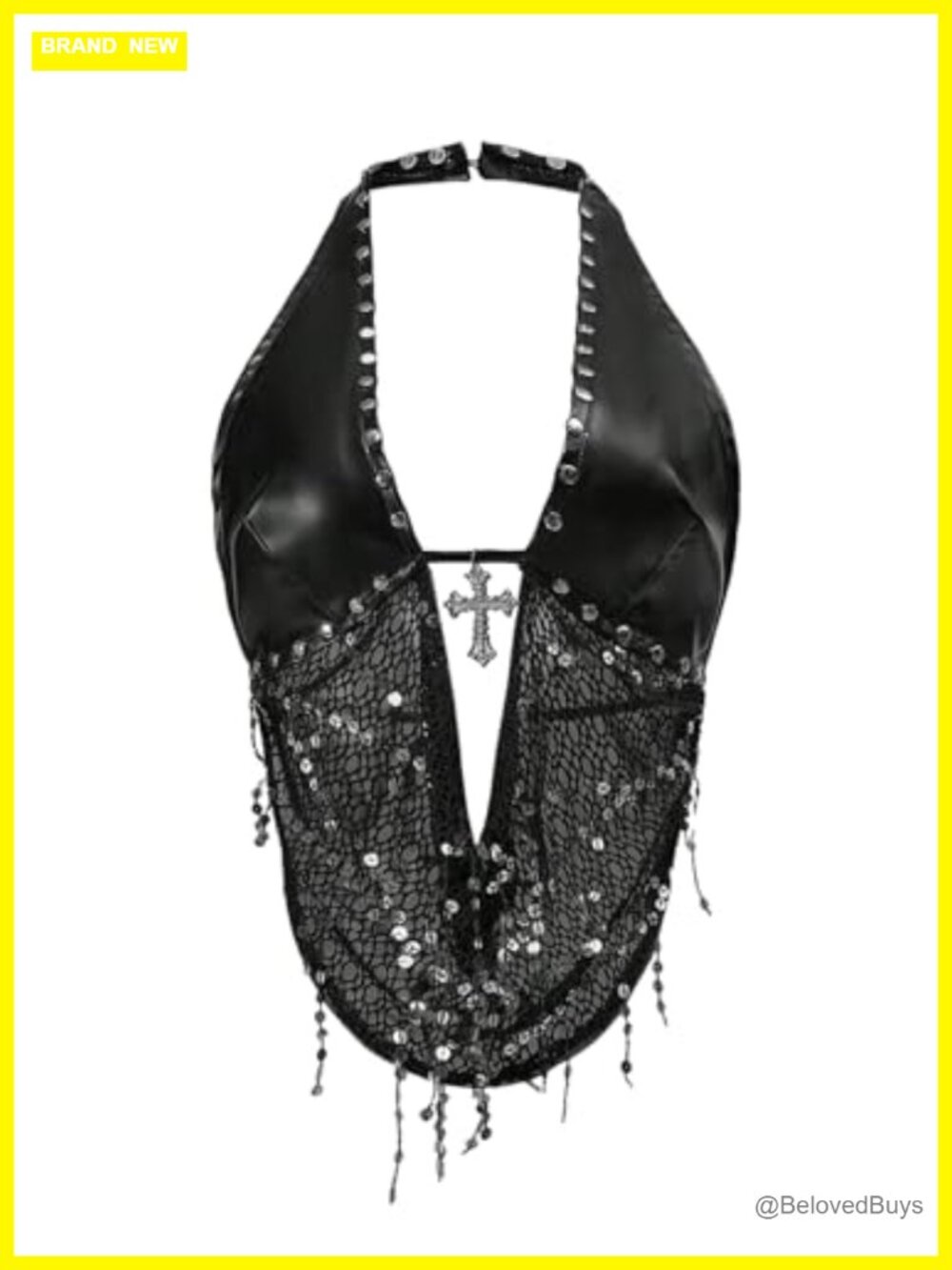 SweatyRocks Sequin Studded Halter Top Tie Back Draped Party Cami
